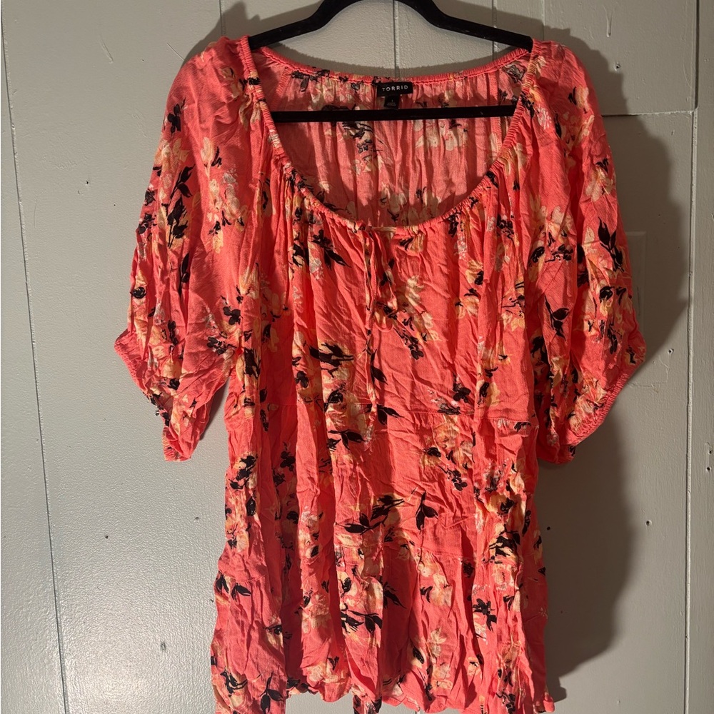 Torrid Coral Floral Blouse